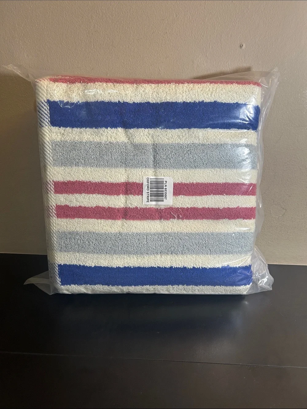 5 Sealed Oxford Stripe Blue, Gray & Pink Bath Towel - Home Bath